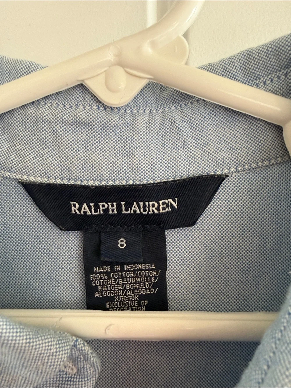 Ralph Lauren Girls Chambray Shirtdress Size 8 Drop Waist Pony Logo
